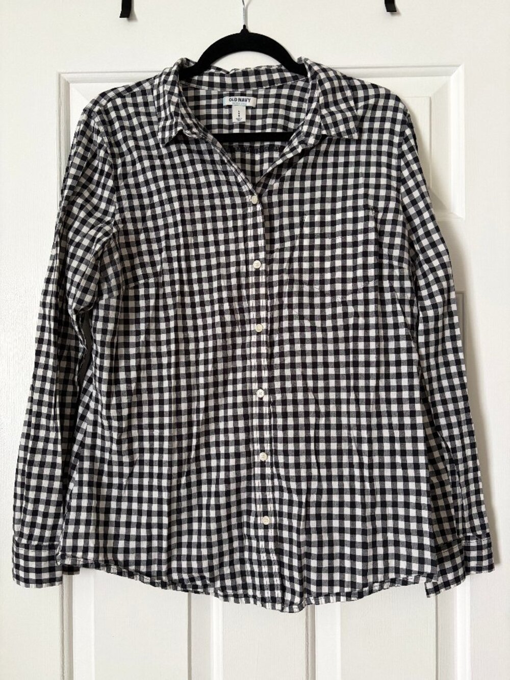 Black and White Gingham Button-Down Shirt